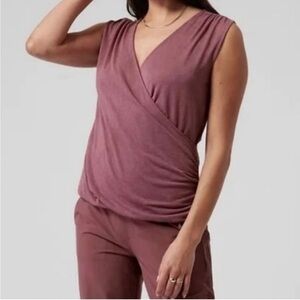 Athleta Women Breezy Faux Wrap Sleeveless Tank Top in Mauve Sz XS
